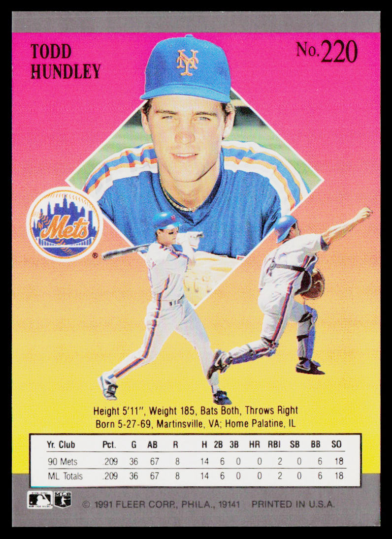 Todd Hundley 1991 Ultra #220 New York Mets