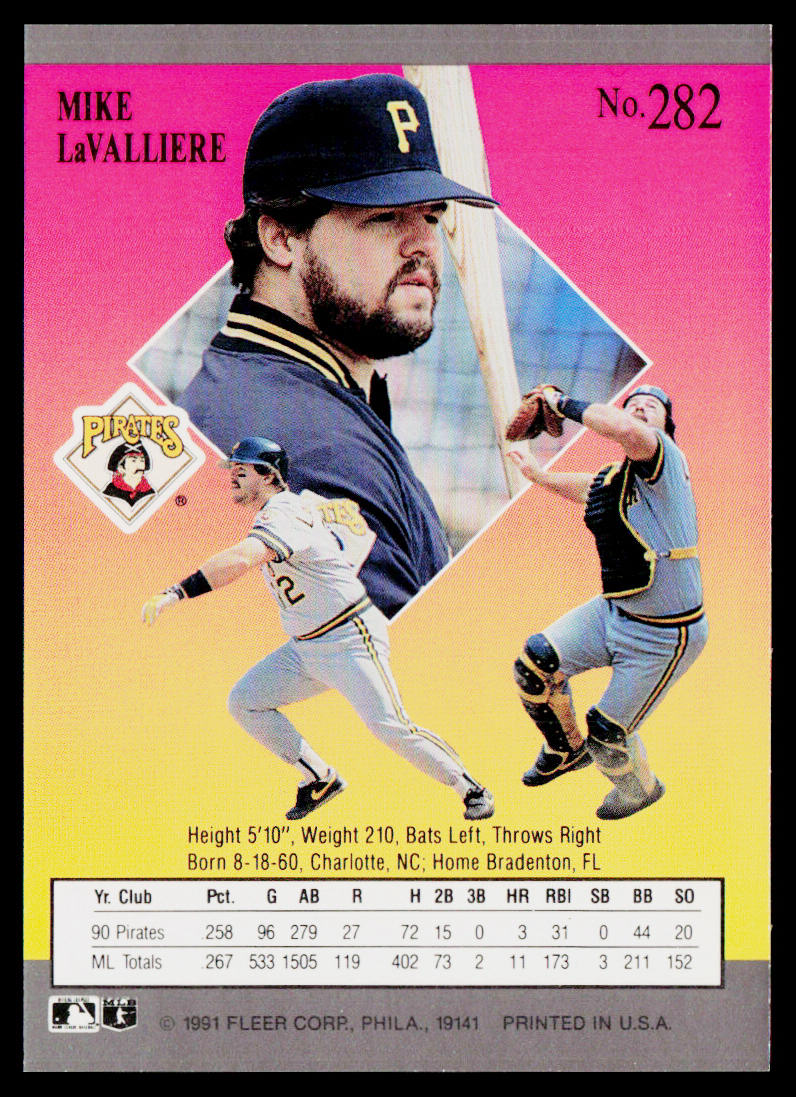 Mike LaValliere 1991 Ultra #282 Pittsburgh Pirates