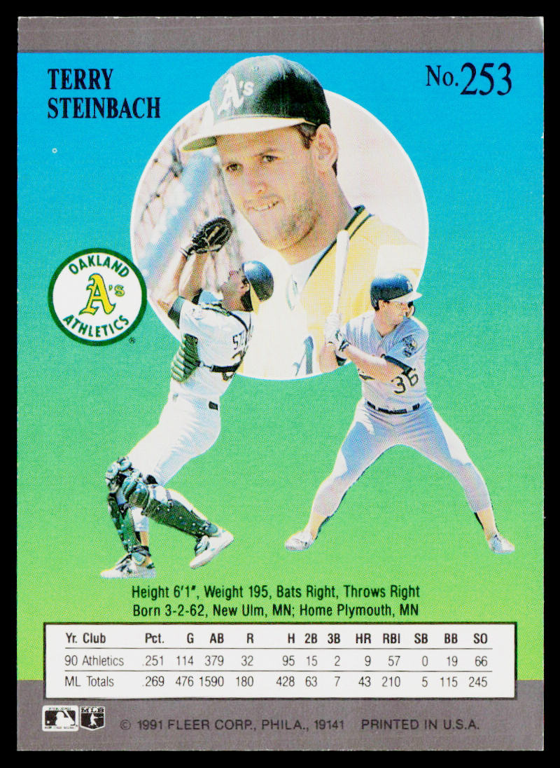 Terry Steinbach 1991 Ultra #253 Oakland Athletics