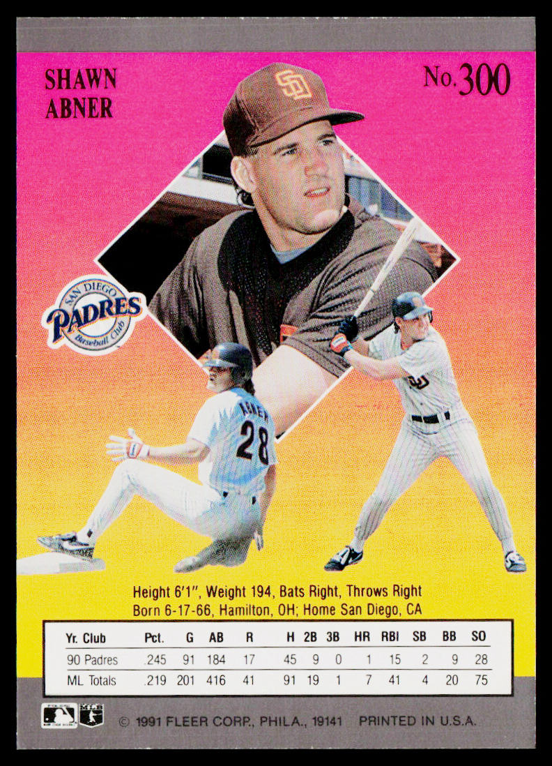 Shawn Abner 1991 Ultra #300 San Diego Padres