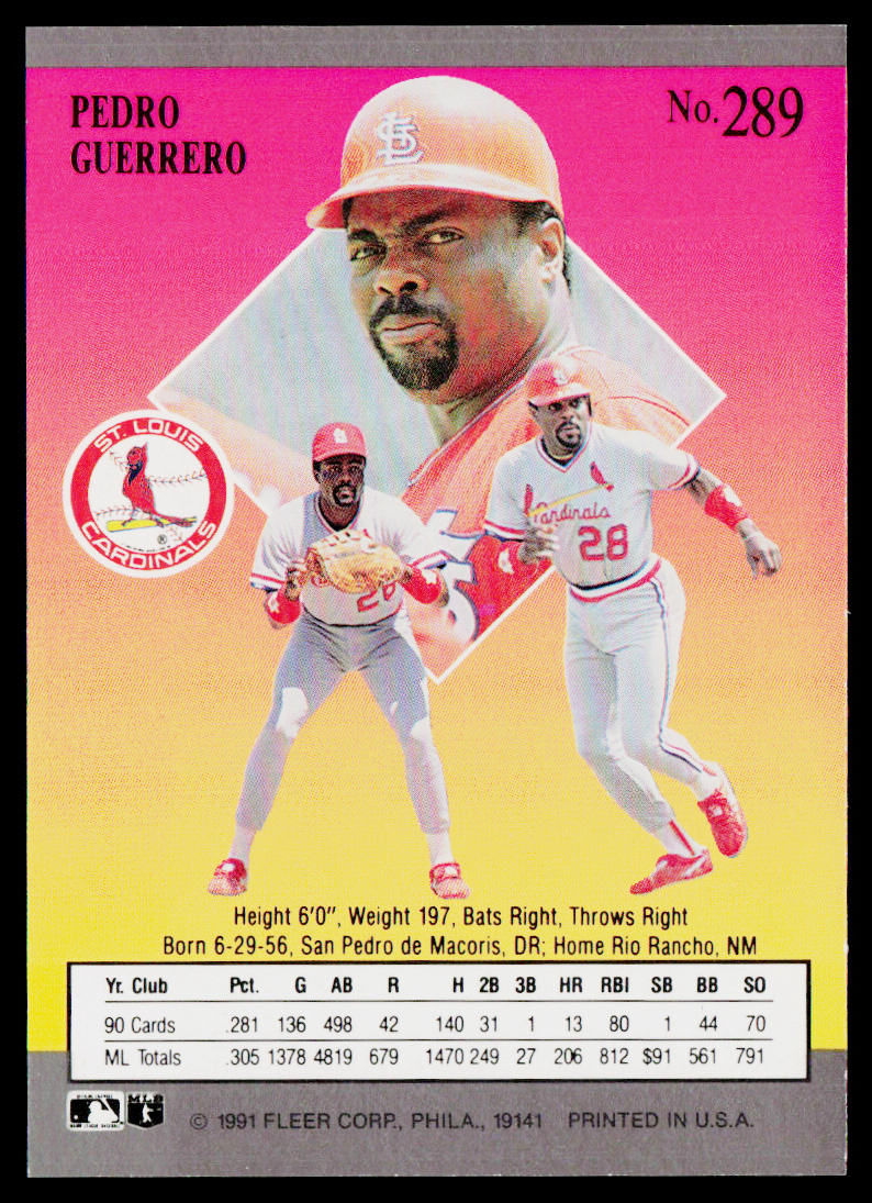 Pedro Guerrero 1991 Ultra #289 St. Louis Cardinals