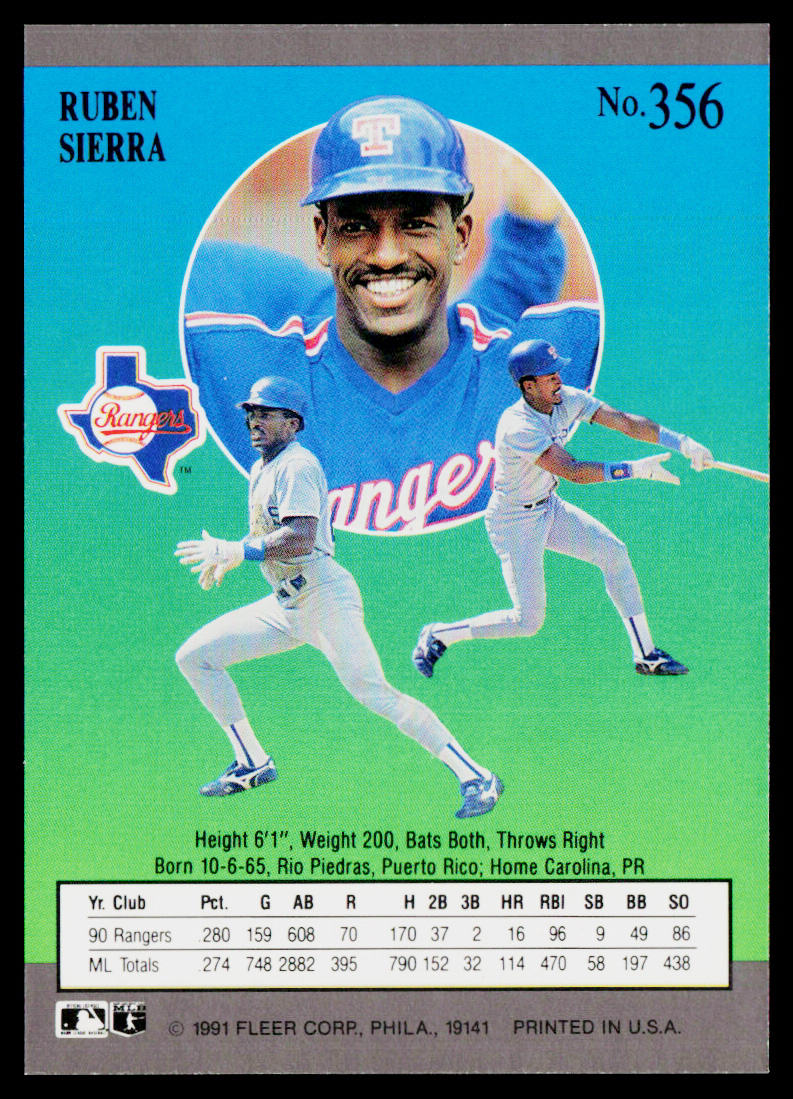 Ruben Sierra 1991 Ultra #356 Texas Rangers