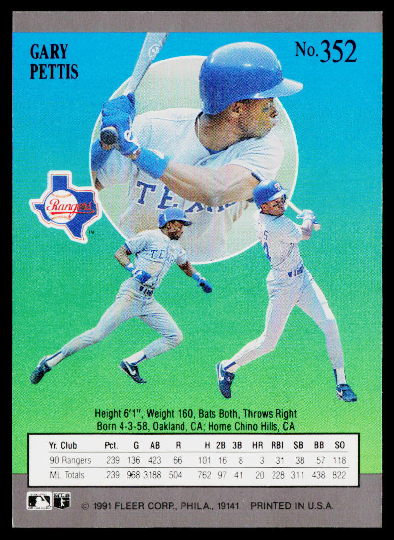 Gary Pettis 1991 Ultra #352 Texas Rangers