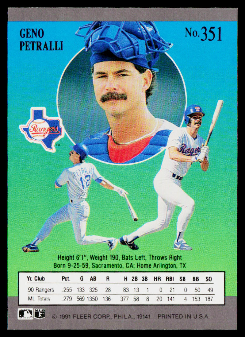 Geno Petralli 1991 Ultra #351 Texas Rangers