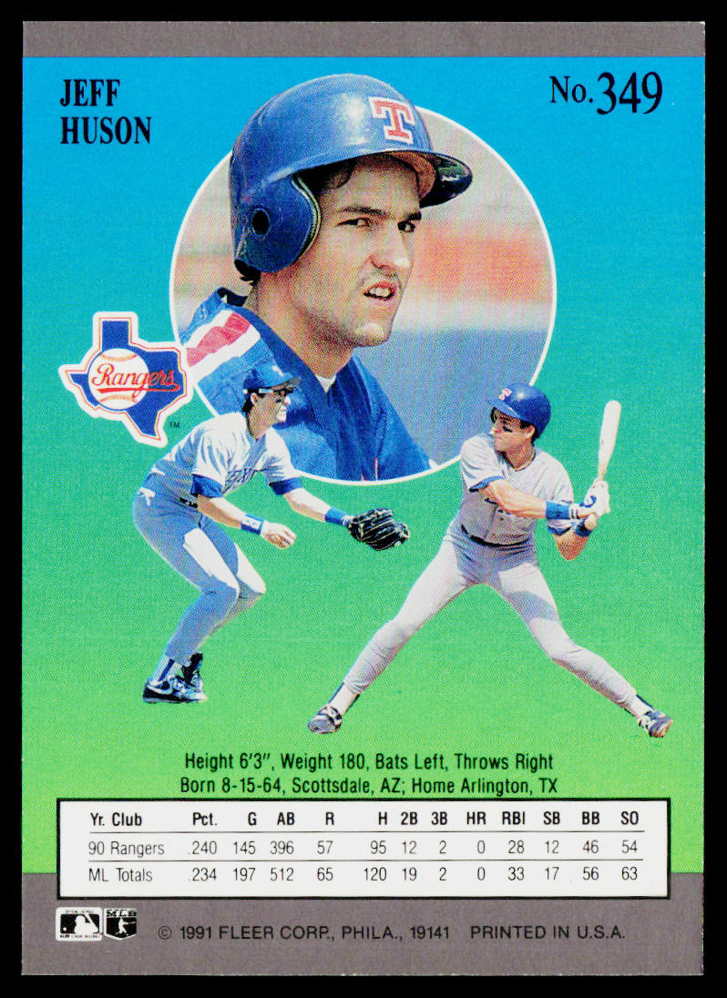 Jeff Huson 1991 Ultra #349 Texas Rangers