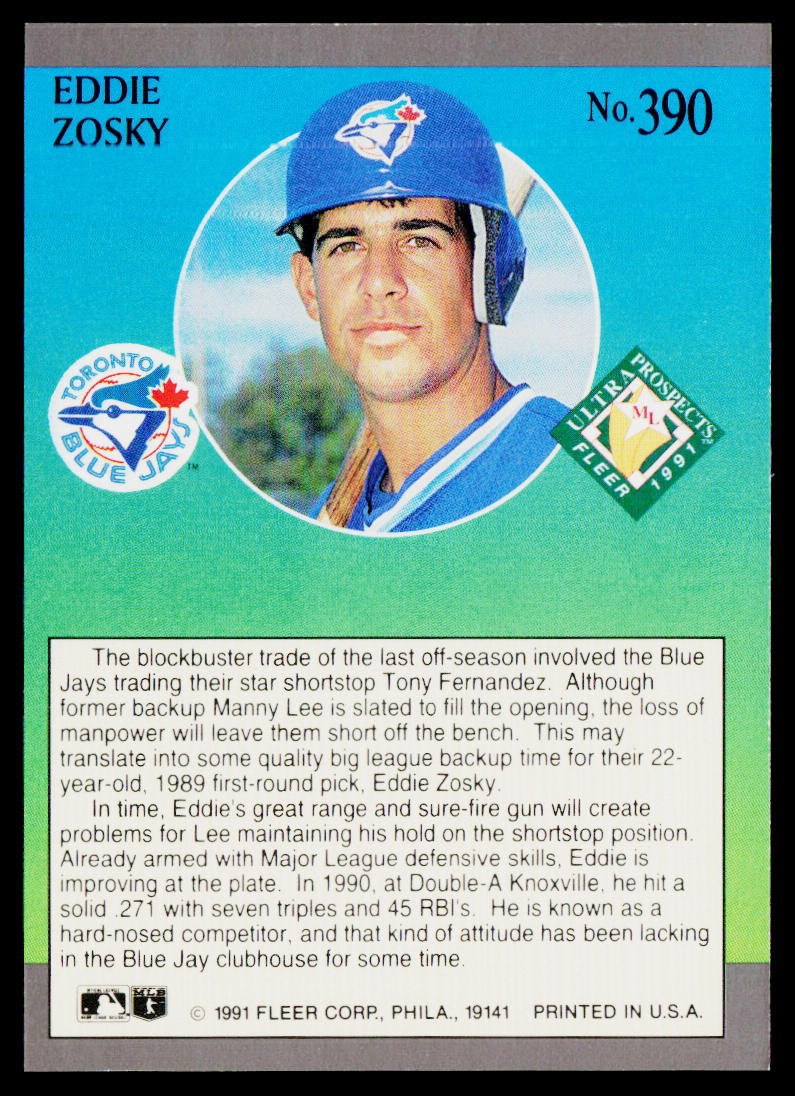 Eddie Zosky 1991 Ultra #390 Toronto Blue Jays