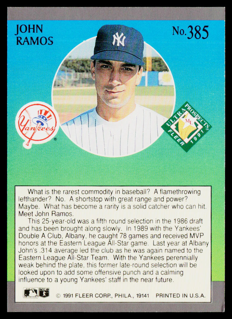 John Ramos 1991 Ultra #385 RC New York Yankees