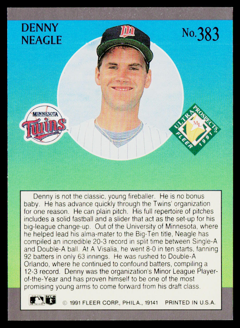 Denny Neagle 1991 Ultra #383 RC Minnesota Twins