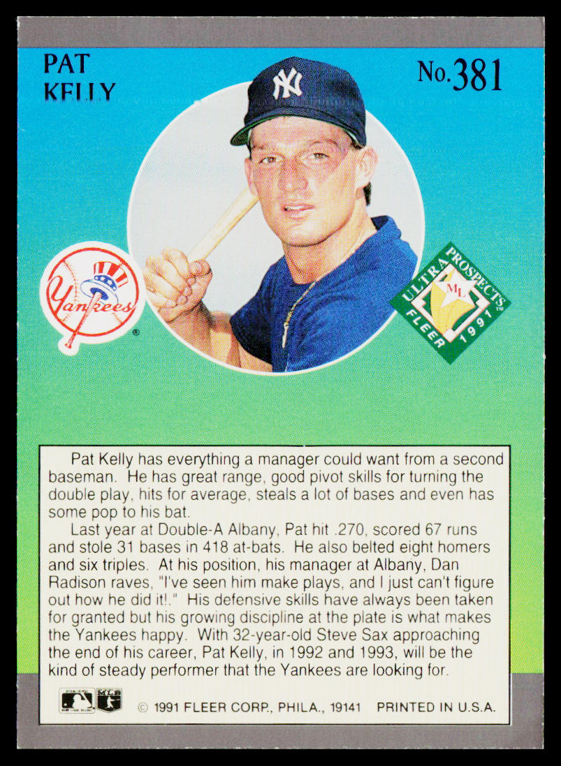 Pat Kelly 1991 Ultra #381 RC New York Yankees