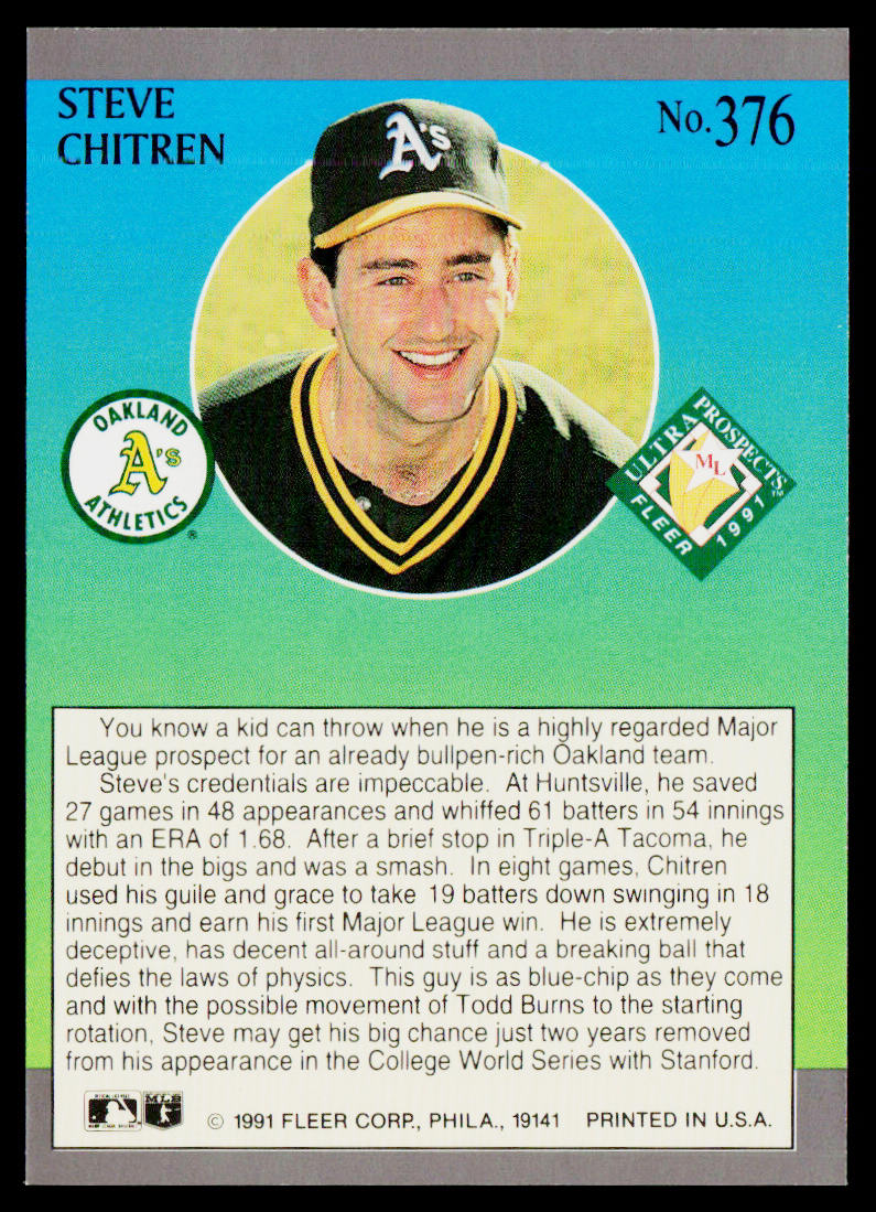 Steve Chitren 1991 Ultra #376 RC Oakland Athletics