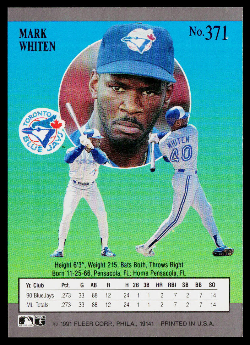 Mark Whiten 1991 Ultra #371 Toronto Blue Jays
