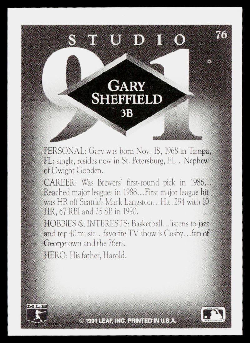 Gary Sheffield 1991 Studio #76 Milwaukee Brewers