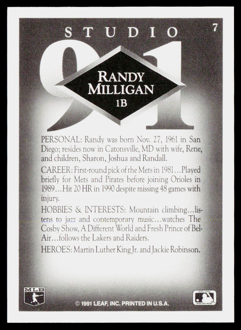 Randy Milligan 1991 Studio #7 Baltimore Orioles
