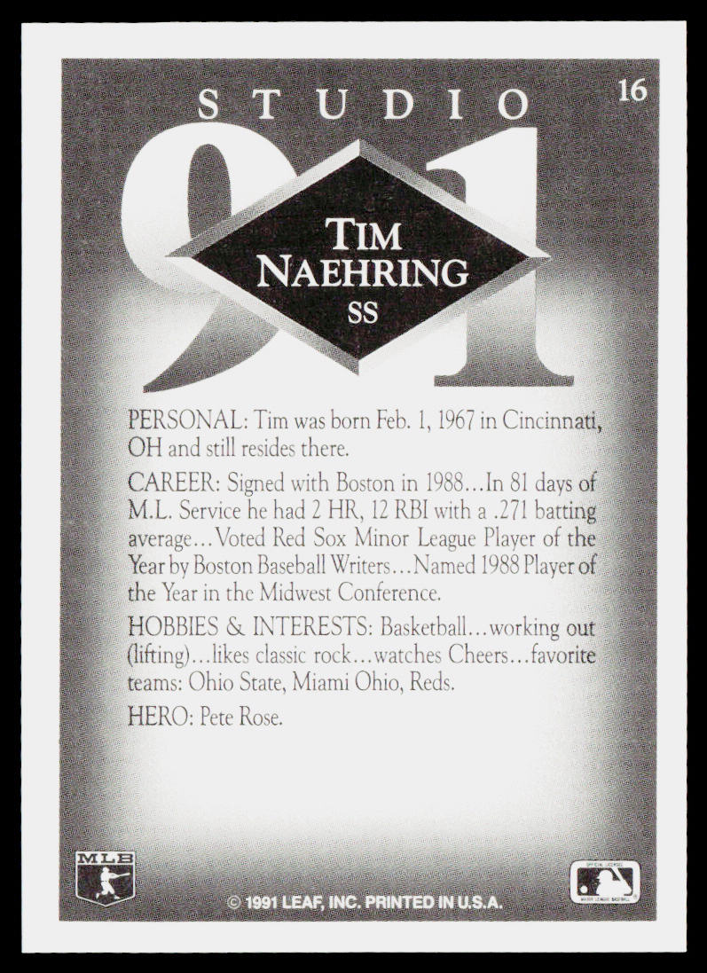Tim Naehring 1991 Studio #16 Boston Red Sox