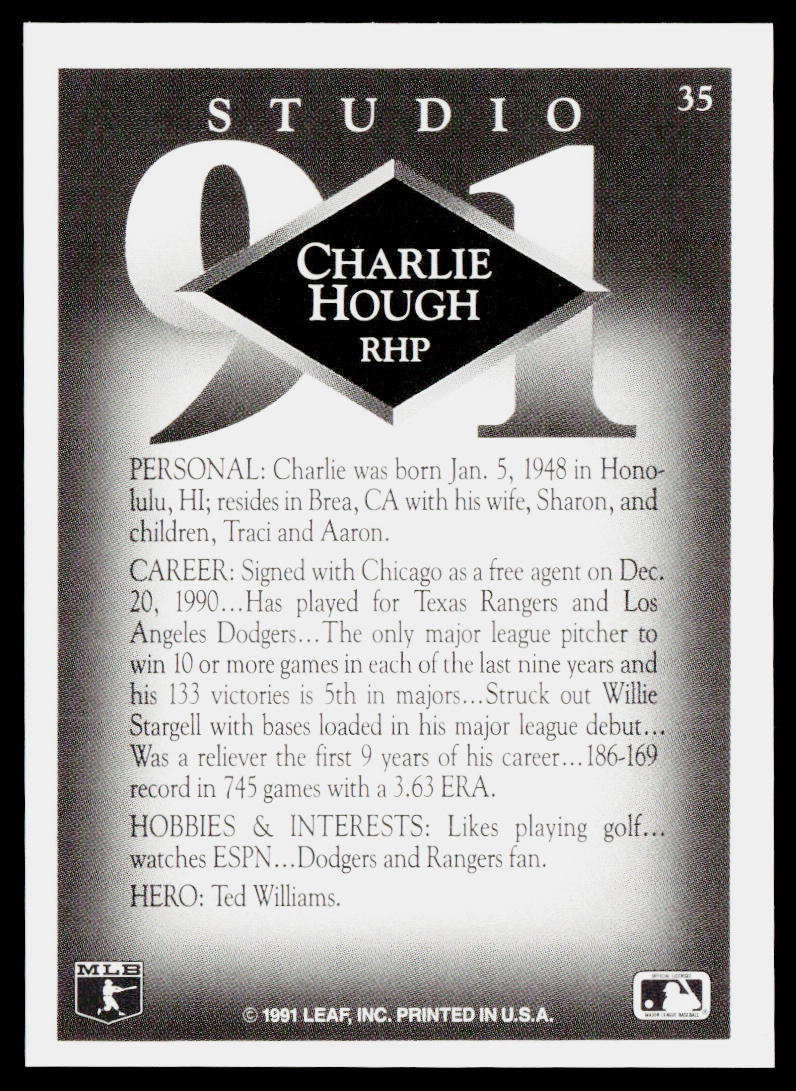 Charlie Hough 1991 Studio #35 Chicago White Sox