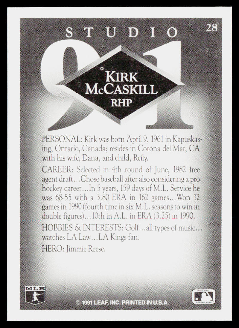 Kirk McCaskill 1991 Studio #28 California Angels