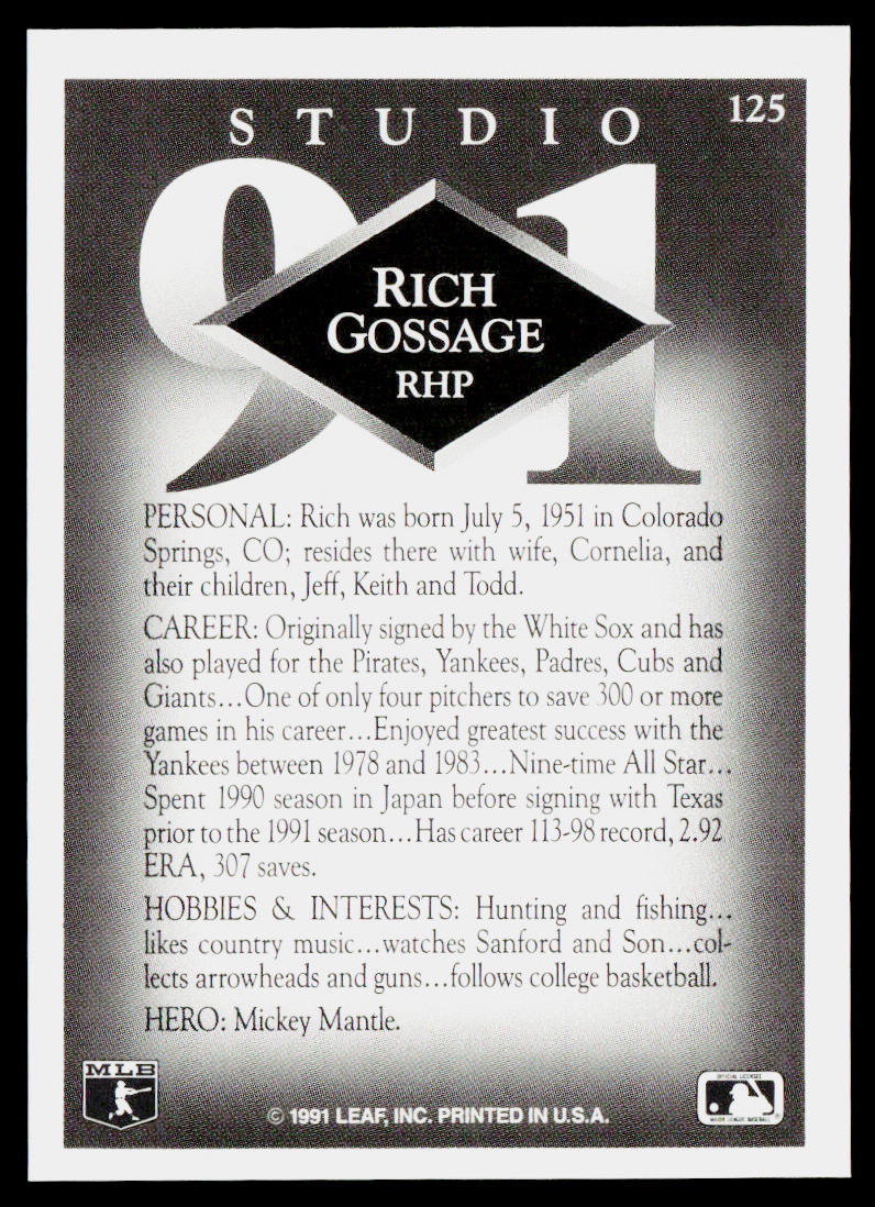 Rich Gossage 1991 Studio #125 Texas Rangers