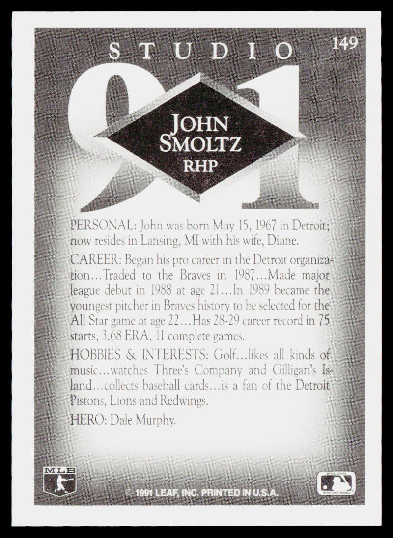 John Smoltz 1991 Studio #149 Atlanta Braves