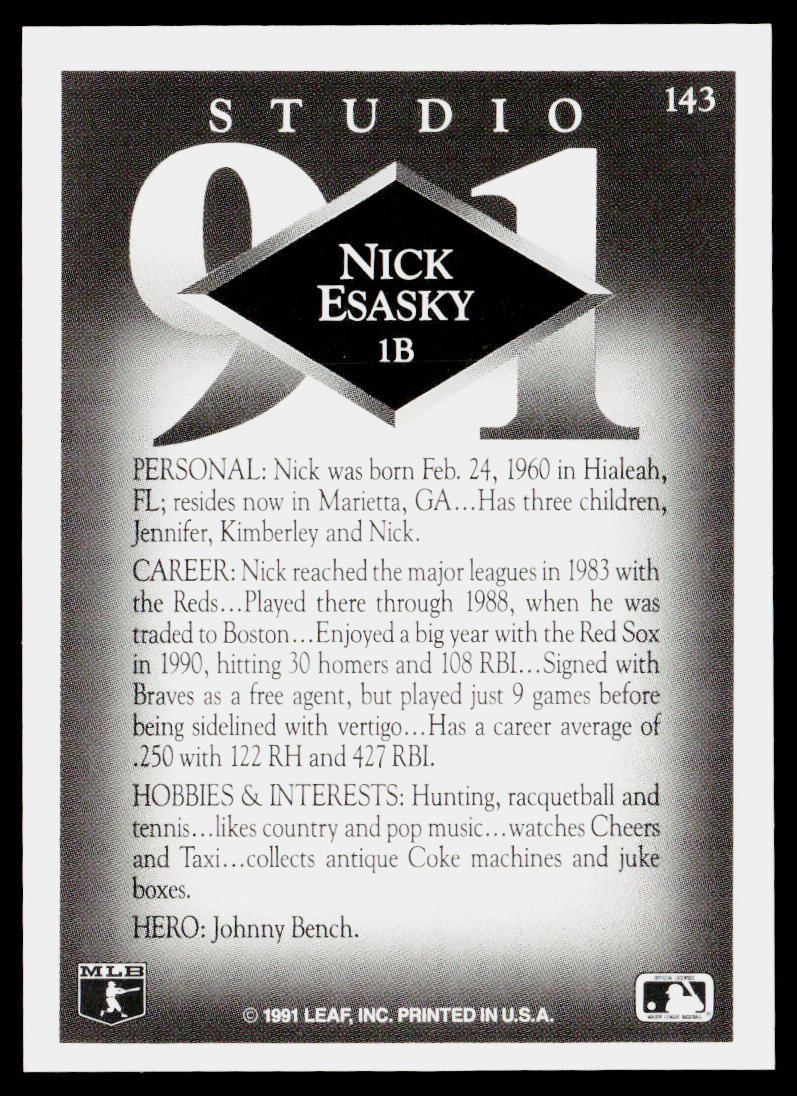 Nick Esasky 1991 Studio #143 Atlanta Braves