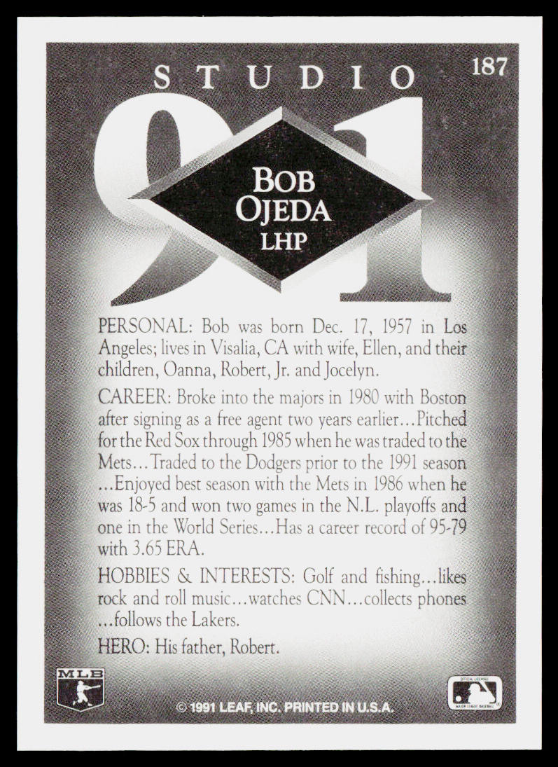 Bob Ojeda 1991 Studio #187 Los Angeles Dodgers