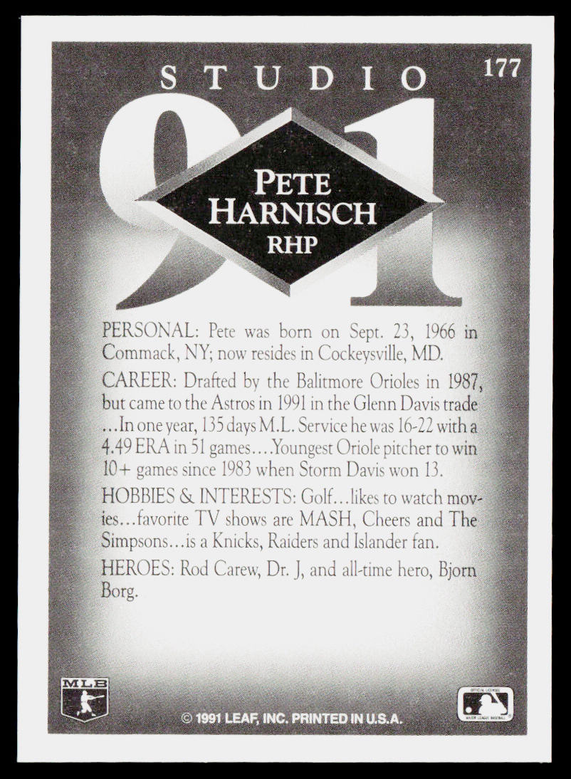 Pete Harnisch 1991 Studio #177 Houston Astros