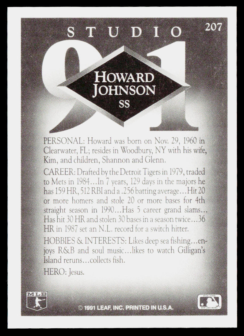 Howard Johnson 1991 Studio #207 New York Mets