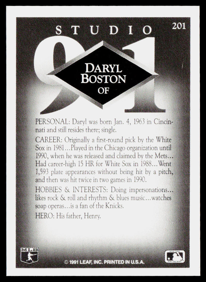 Daryl Boston 1991 Studio #201 New York Mets
