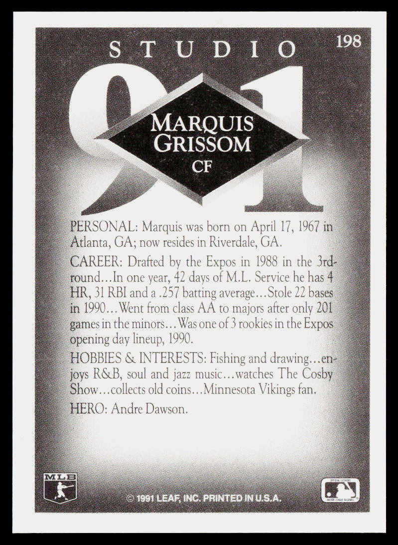 Marquis Grissom 1991 Studio #198 Montreal Expos