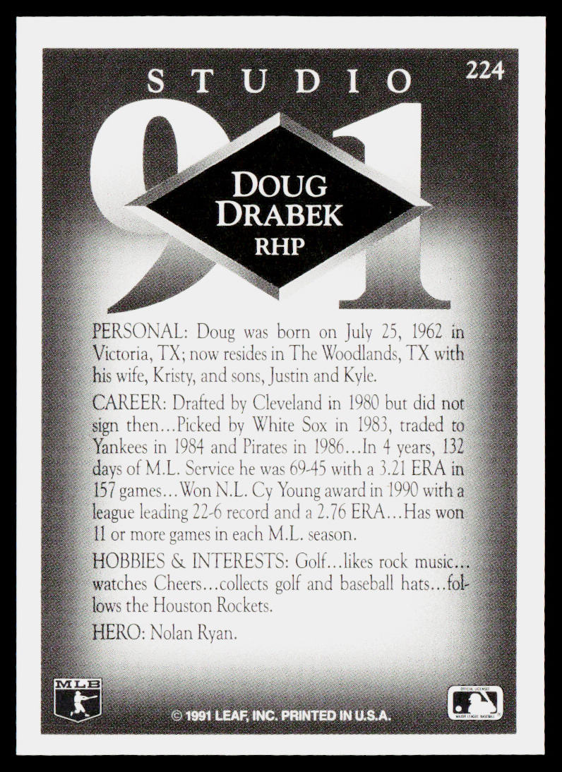 Doug Drabek 1991 Studio #224 Pittsburgh Pirates