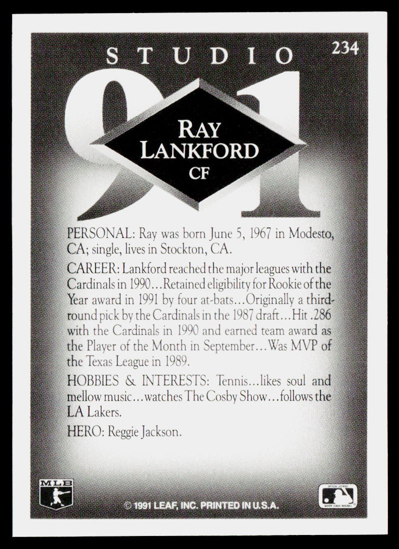 Ray Lankford 1991 Studio #234 St. Louis Cardinals