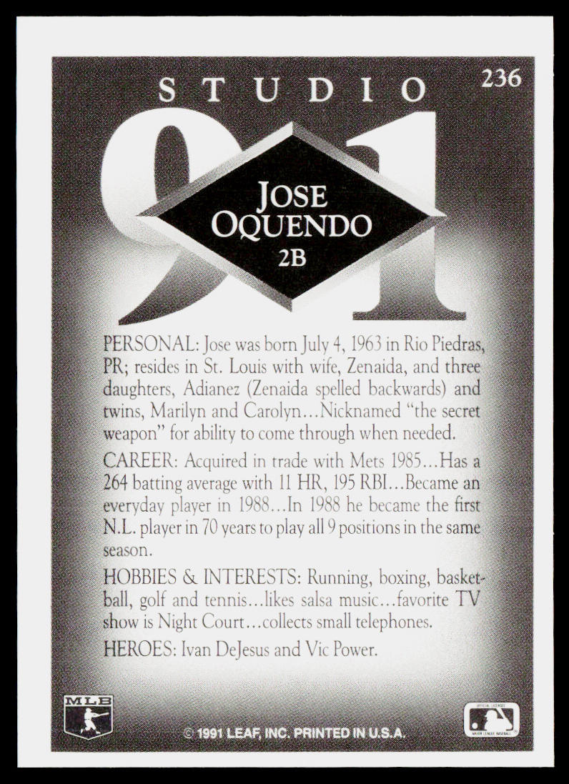 Jose Oquendo 1991 Studio #236 St. Louis Cardinals