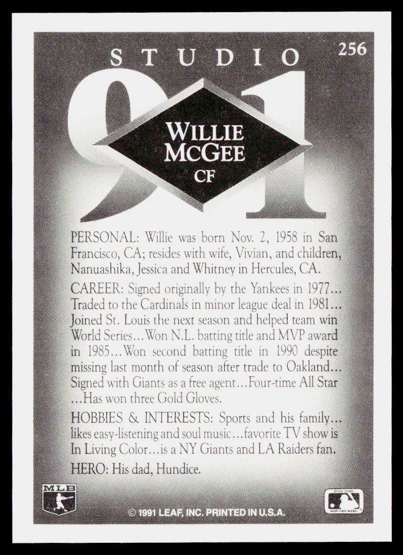 Willie McGee 1991 Studio #256 San Francisco Giants
