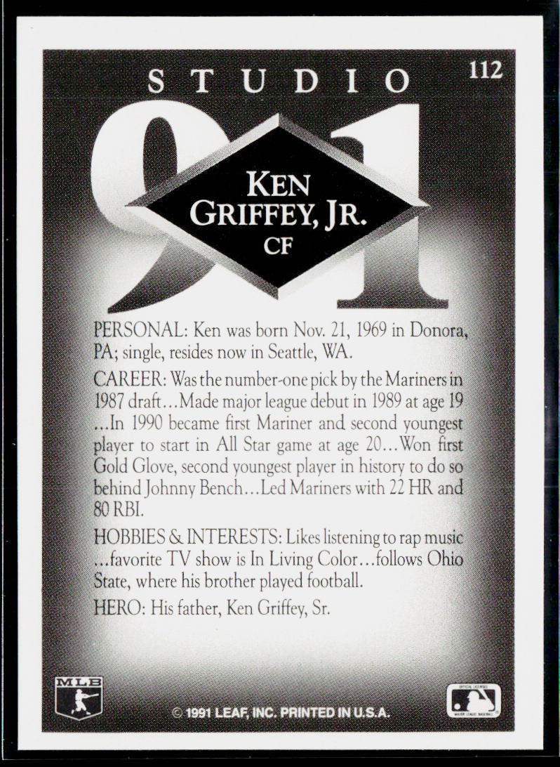 Ken Griffey, Jr. 1991 Studio #112 Seattle Mariners