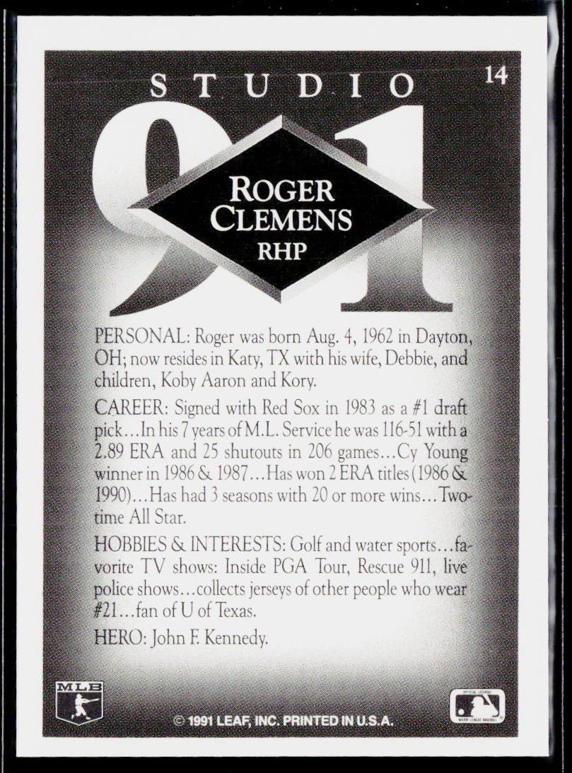Roger Clemens 1991 Studio #14 Boston Red Sox