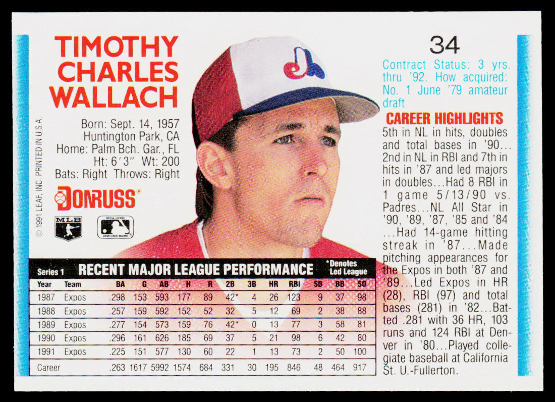 Tim Wallach 1992 Donruss #34b Montreal Expos