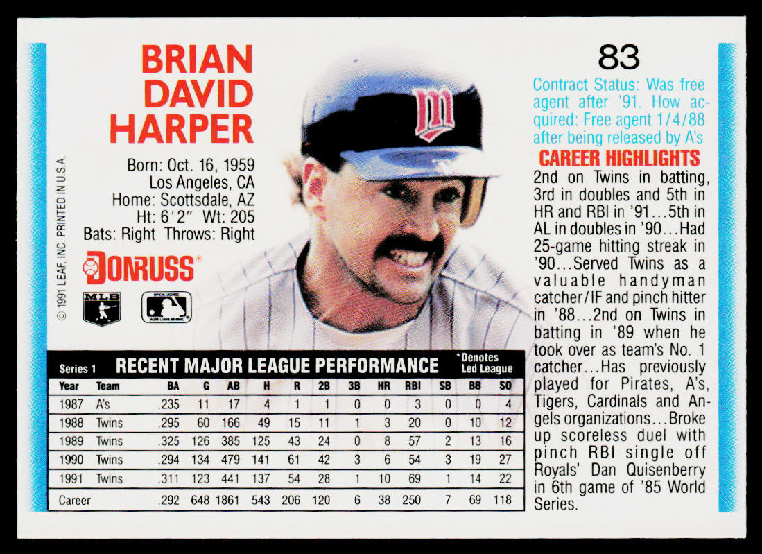 Brian Harper 1992 Donruss #83 Minnesota Twins