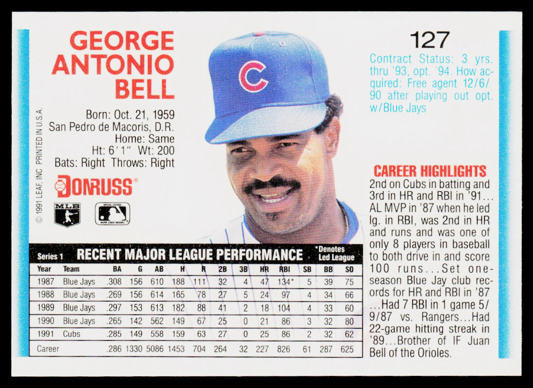 George Bell 1992 Donruss #127 Chicago Cubs