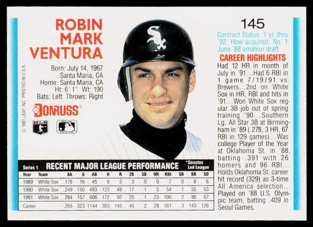 Robin Ventura 1992 Donruss #145b Chicago White Sox