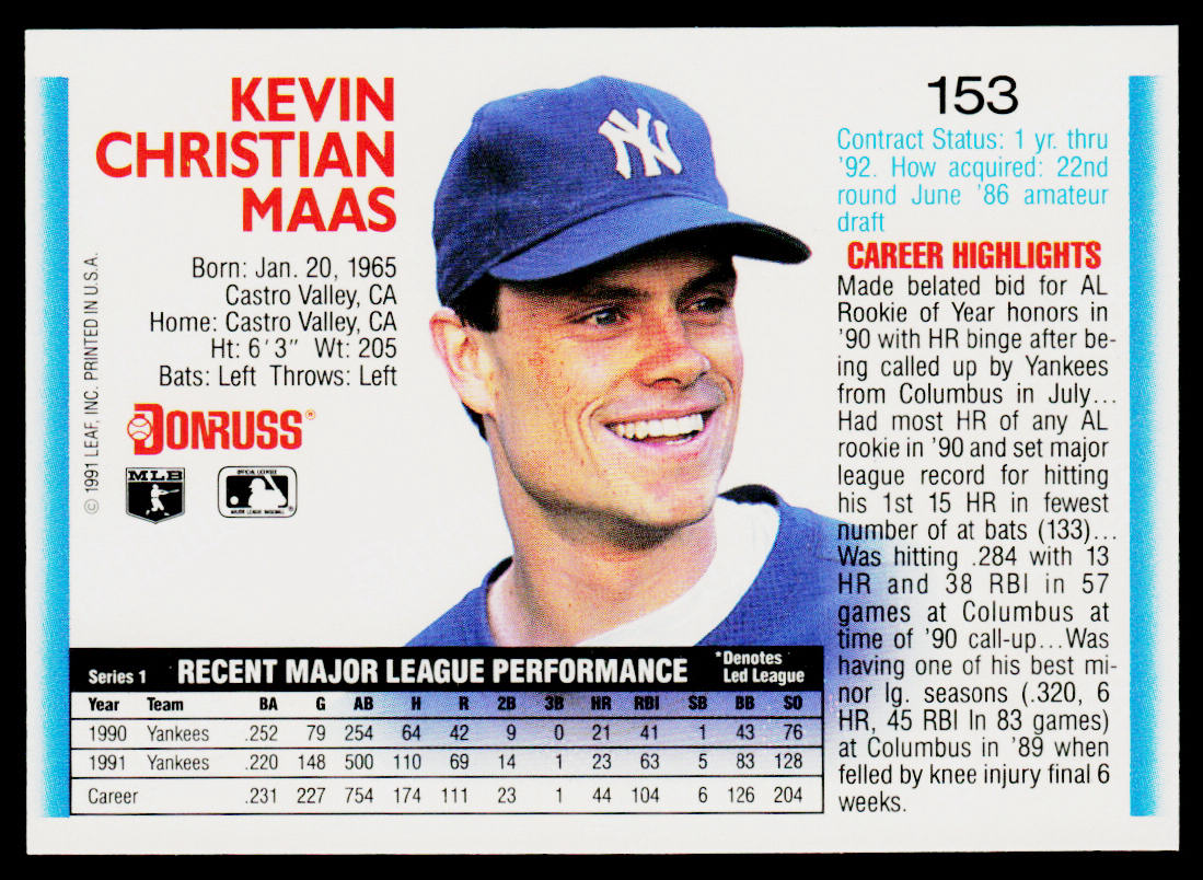 Kevin Maas 1992 Donruss #153 New York Yankees