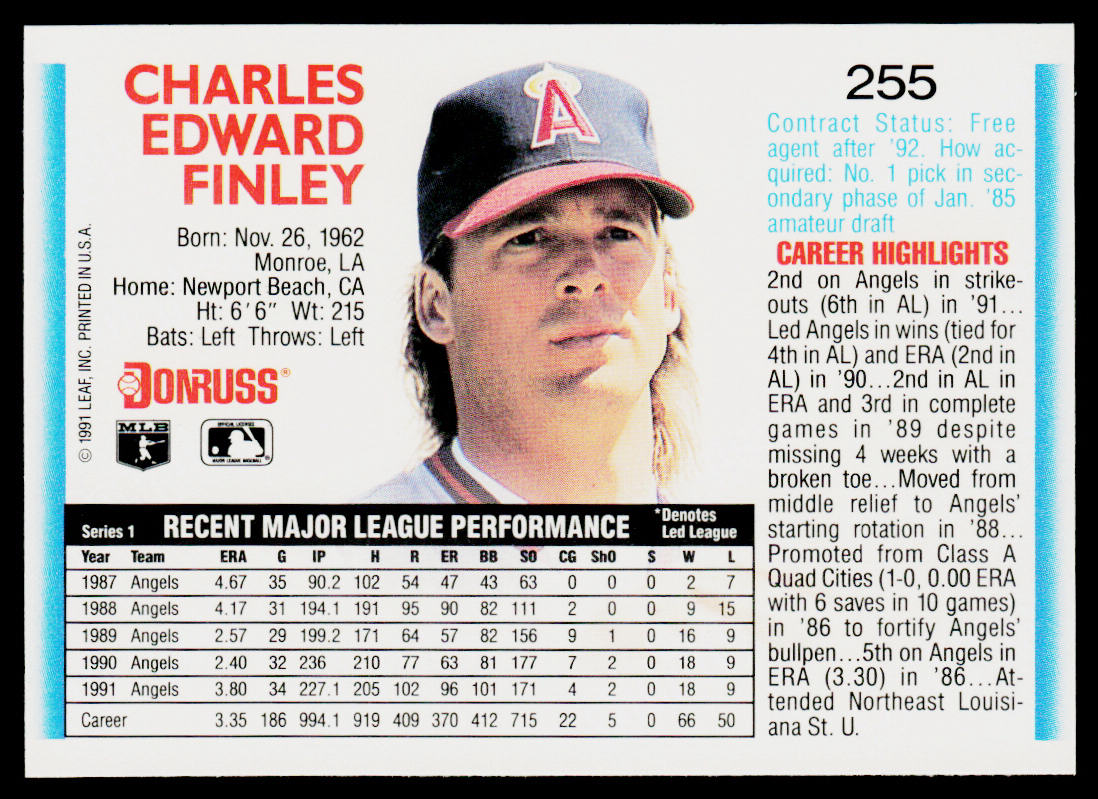 Chuck Finley 1992 Donruss #255 California Angels