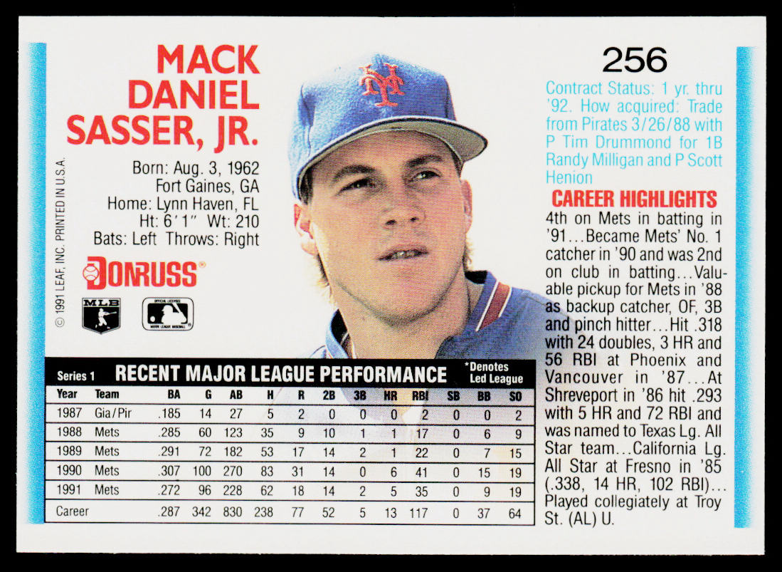 Mackey Sasser 1992 Donruss #256 New York Mets