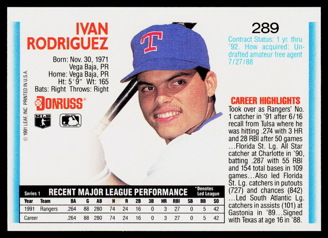 Ivan Rodriguez 1992 Donruss #289 Texas Rangers