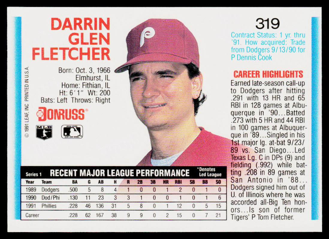 Darrin Fletcher 1992 Donruss #319 Philadelphia Phillies