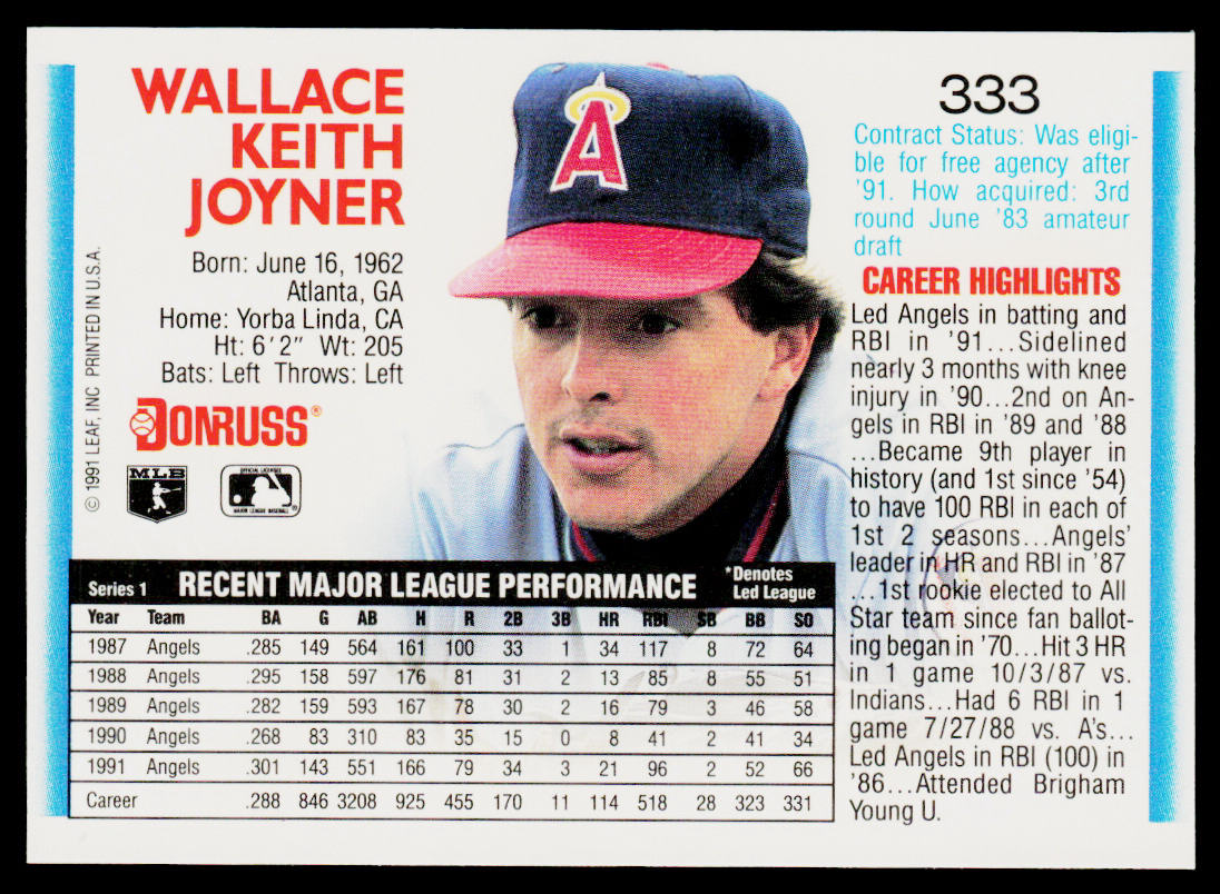 Wally Joyner 1992 Donruss #333 California Angels