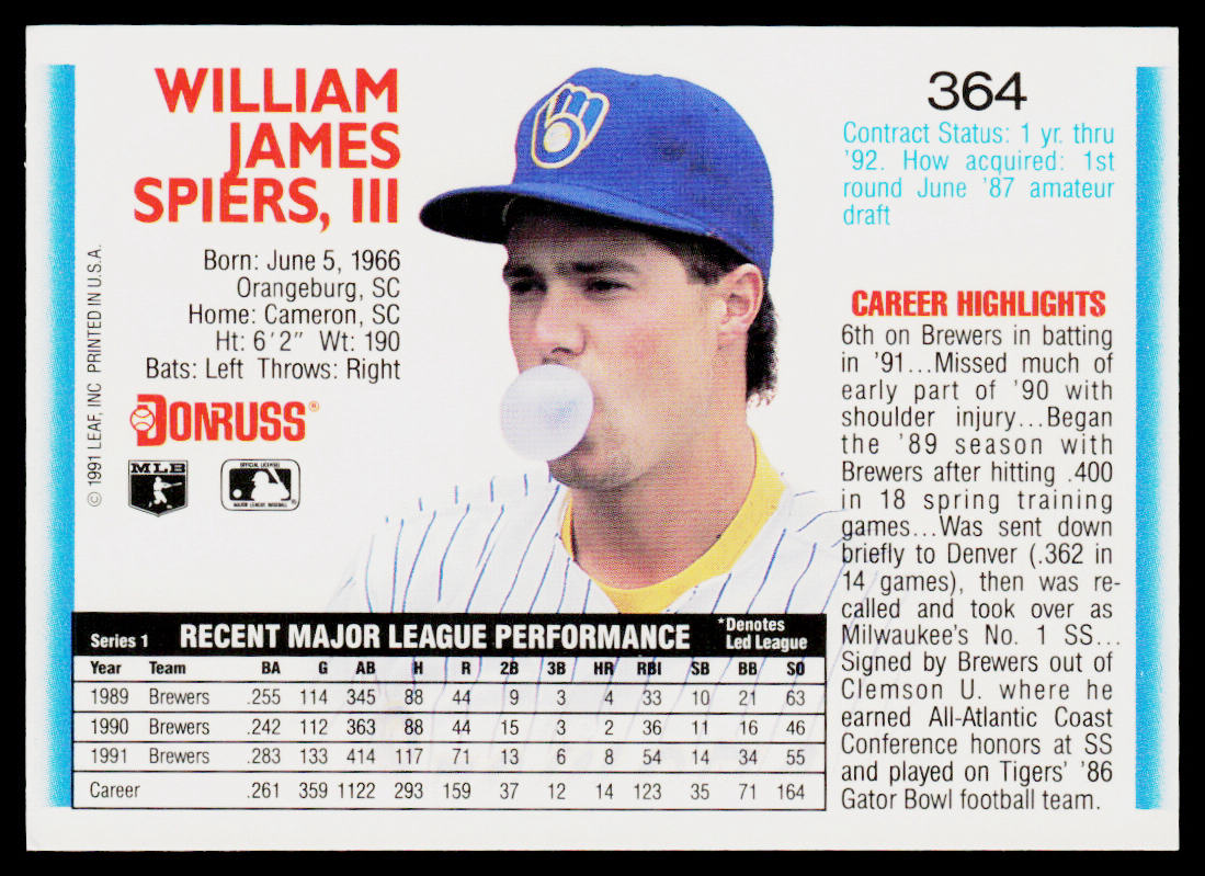 Bill Spiers 1992 Donruss #364 Milwaukee Brewers