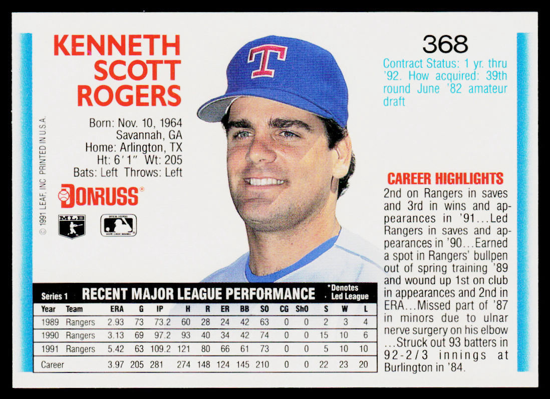 Kenny Rogers 1992 Donruss #368 Texas Rangers