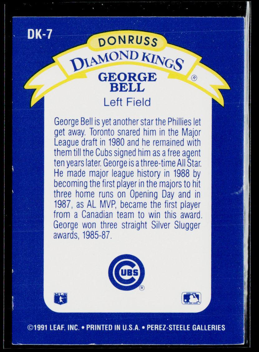 George Bell 1992 Donruss Diamond Kings #DK-7 Chicago Cubs