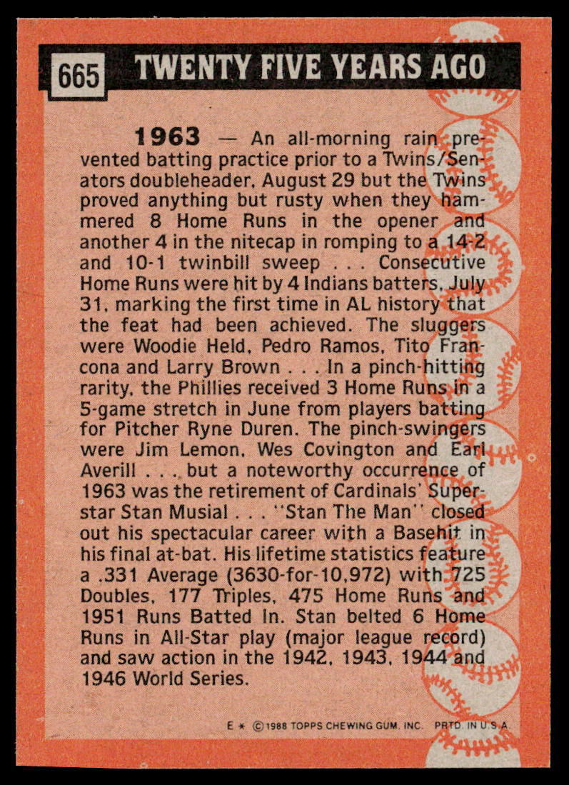 Stan Musial 1988 Topps #665 St. Louis Cardinals