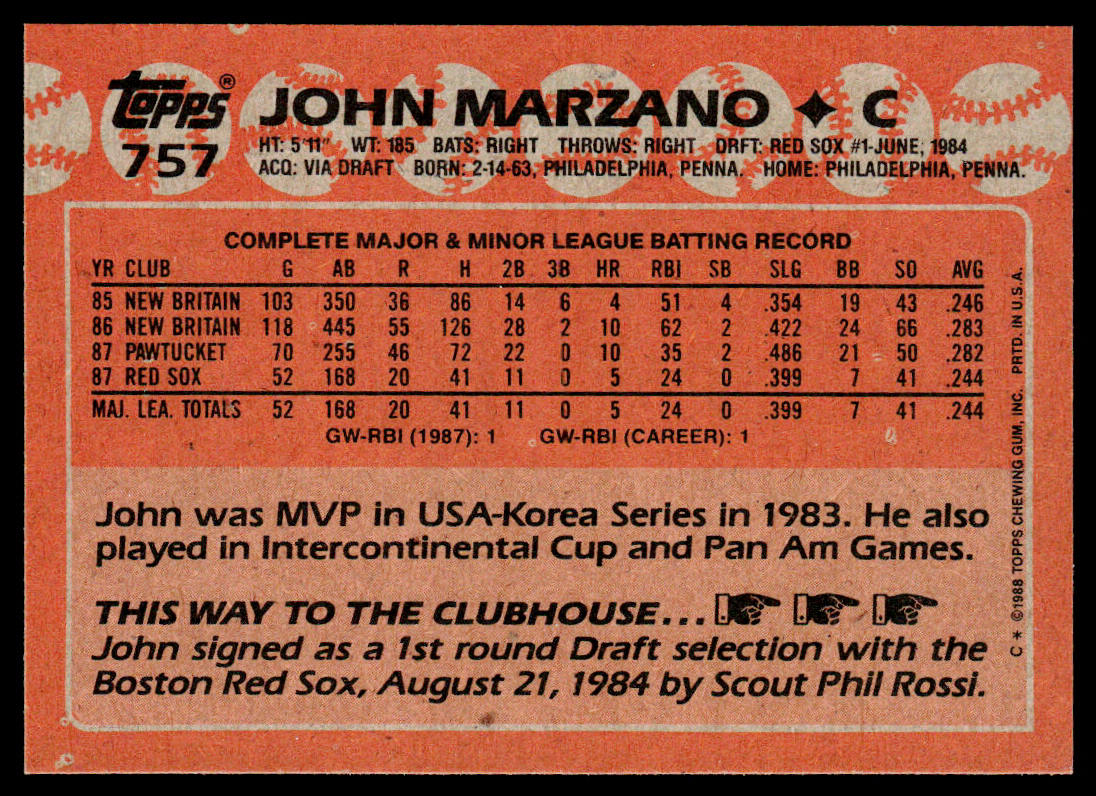 John Marzano 1988 Topps #757 Boston Red Sox