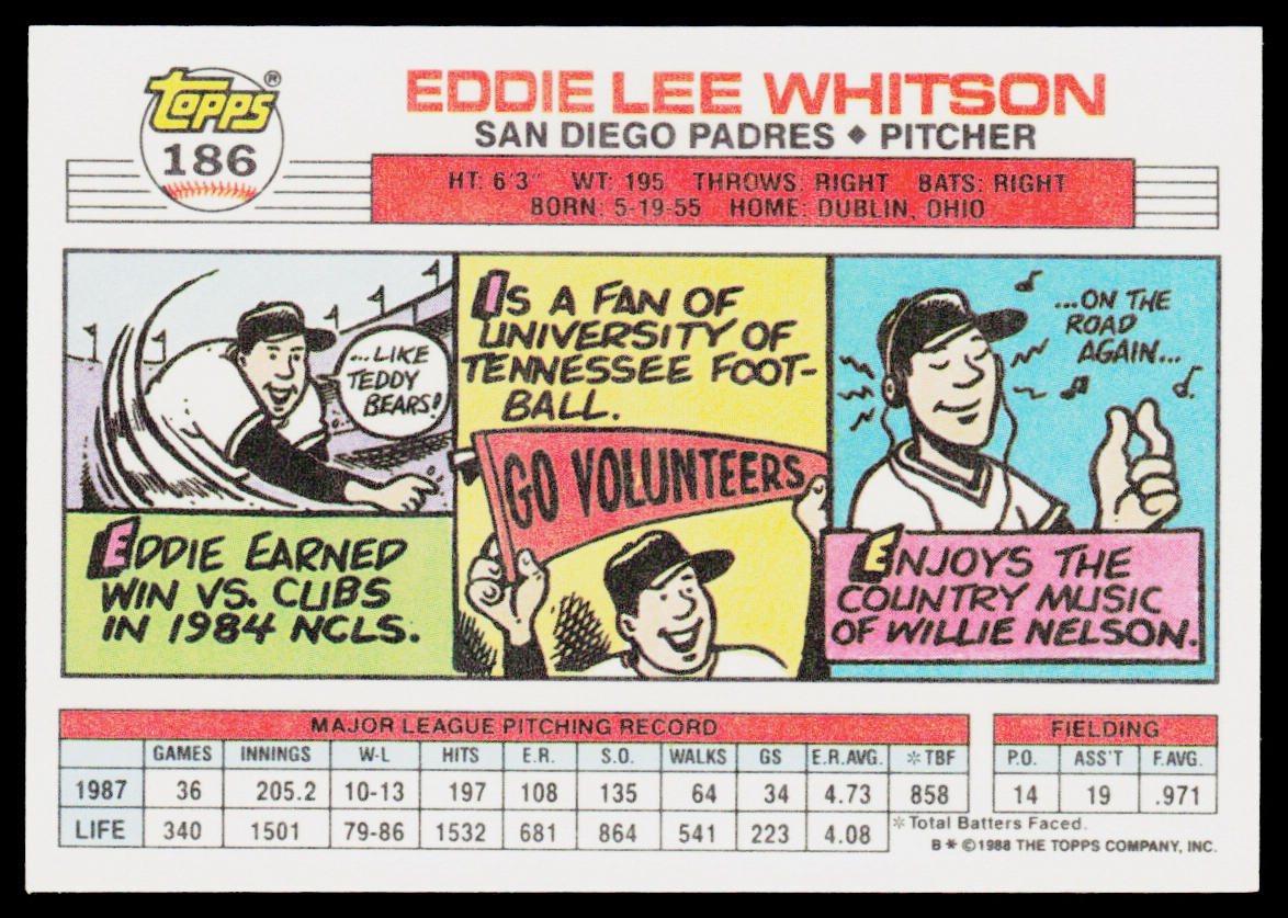 Eddie Whitson 1988 Topps Big #186a San Diego Padres